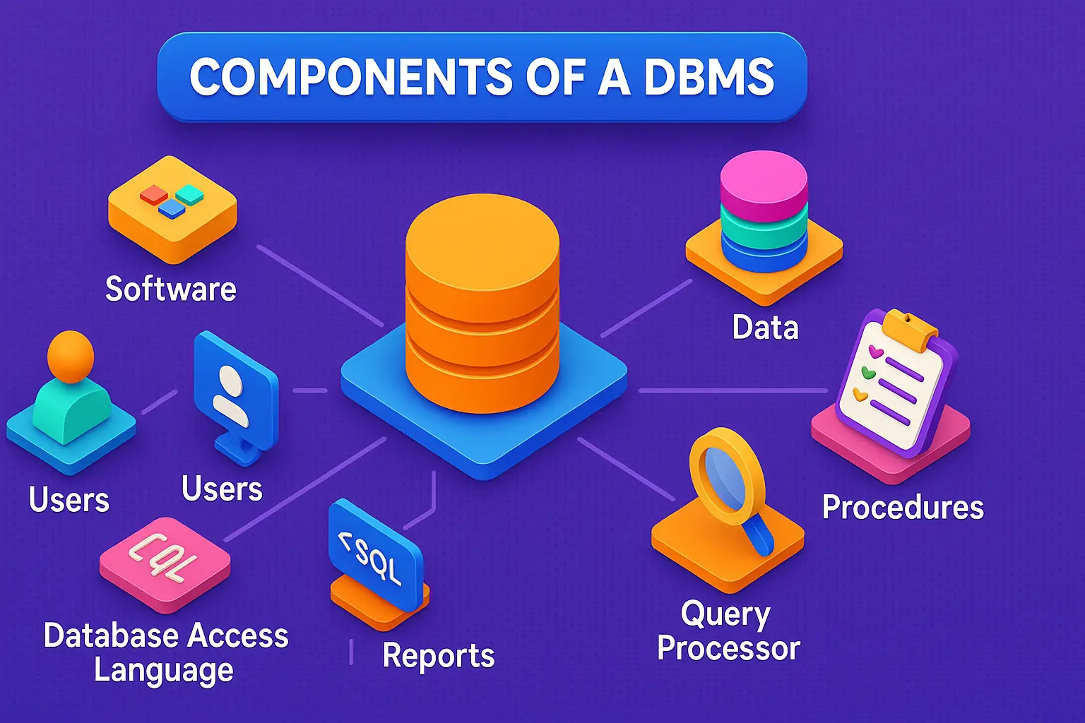 Components of DBMS | Hardware, Software, procedures and Users