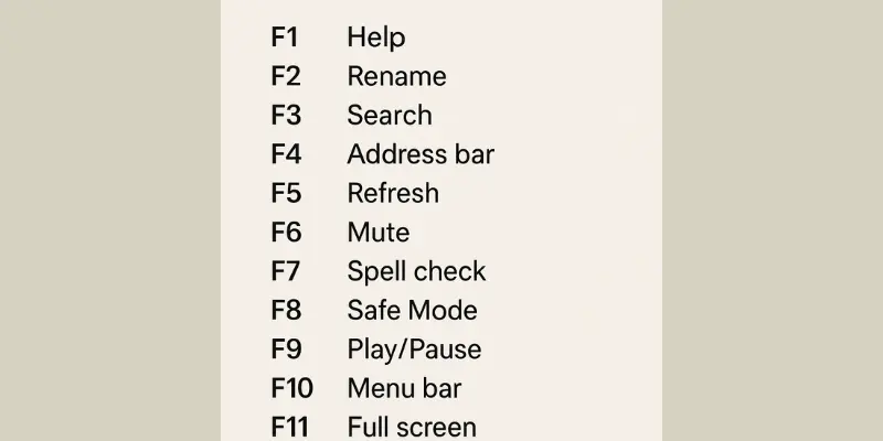 f1 to f12 function keys of keyboard